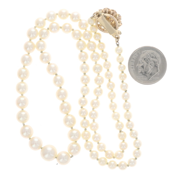 Yellow Gold Akoya Pearl & Diamond Graduated Strand Necklace 18 1/2" - 14k GIA - Picture 6 of 9